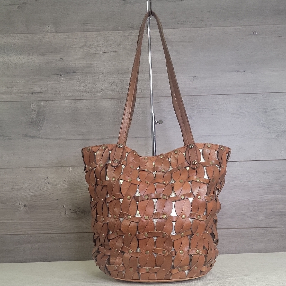 Patricia Nash Twisted Braid Brown Leather Tote Bag